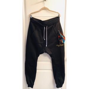 Black Kangaroo Pocket Printed Harlem Joggers sz XL